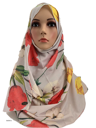 (S4OWTul) Off-white tulips printed full-instant hijab