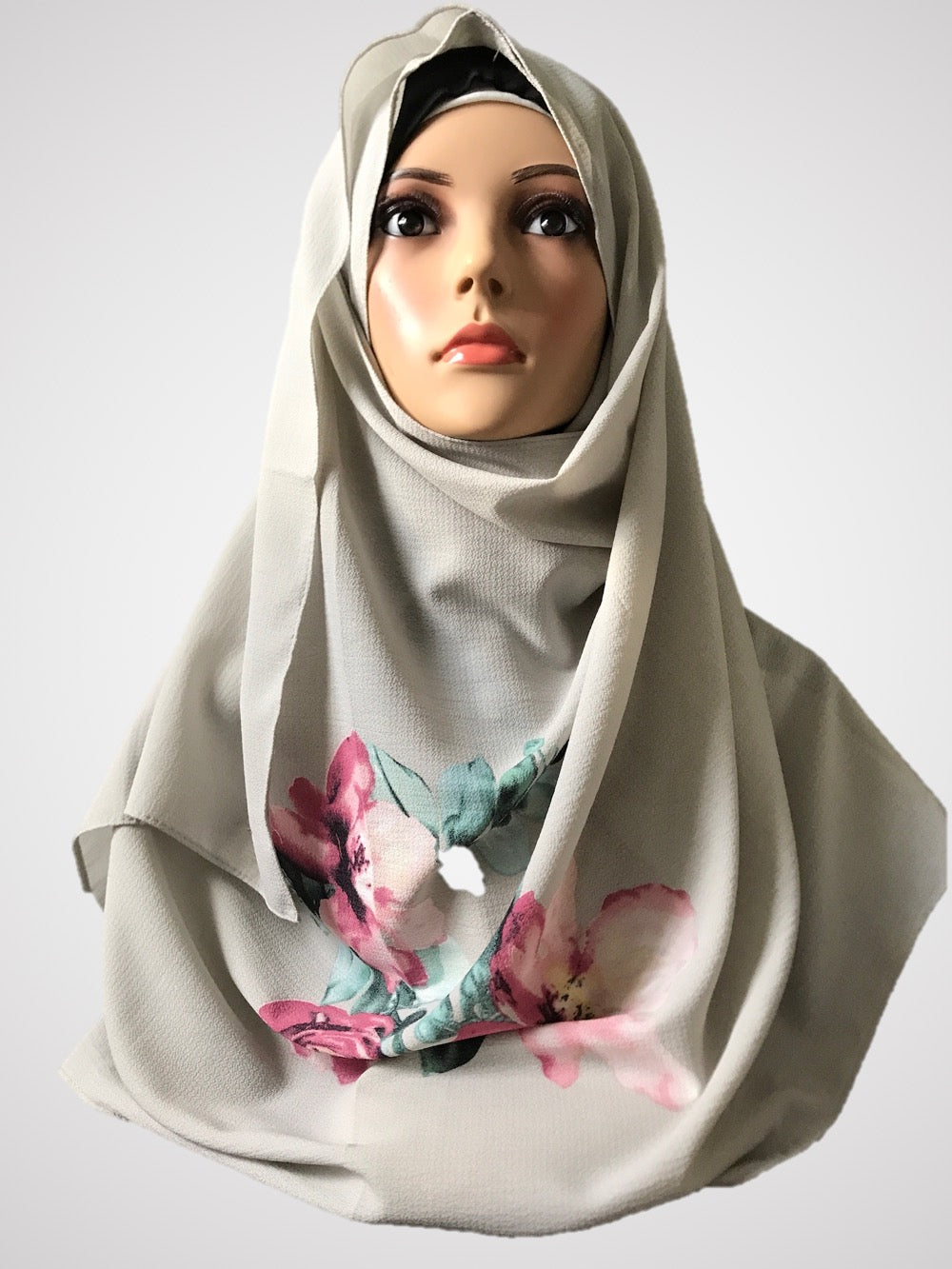 Big flower soft grey instant hijab