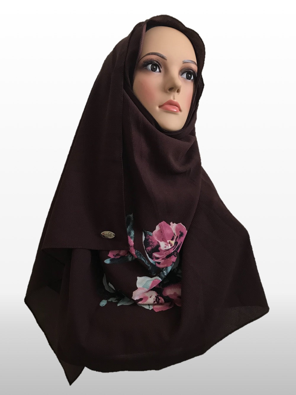 Big Flower dark brown instant hijab