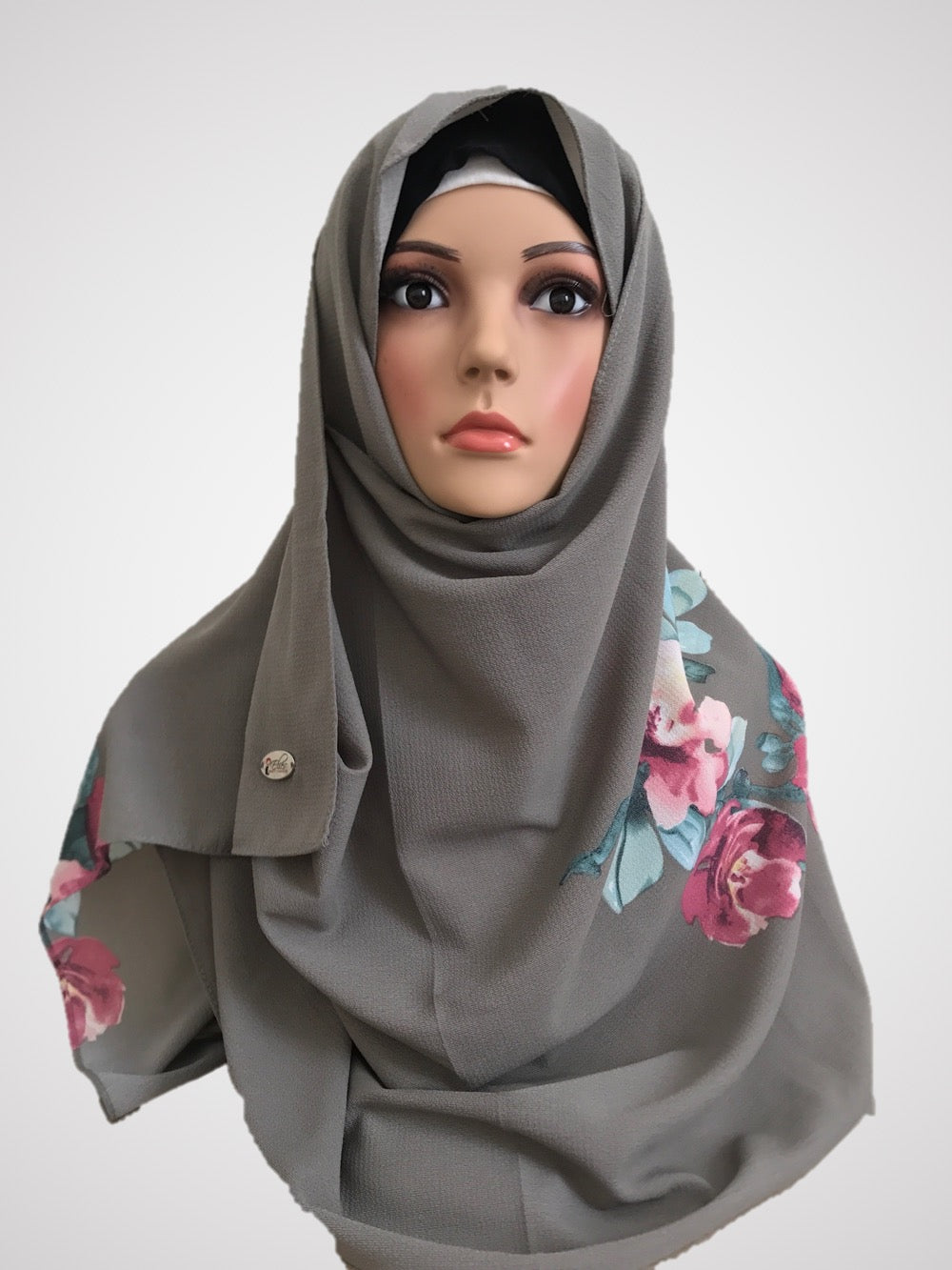 Big flower dark grey instant hijab