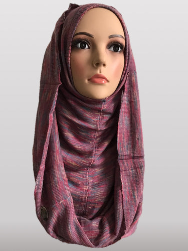 Hooded knitted instant hijab purple pink