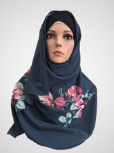 Big flower Dusky Blue instant hijab