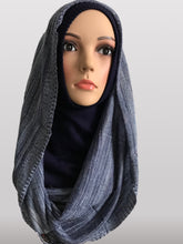 Hooded knitted instant hijab blue grey