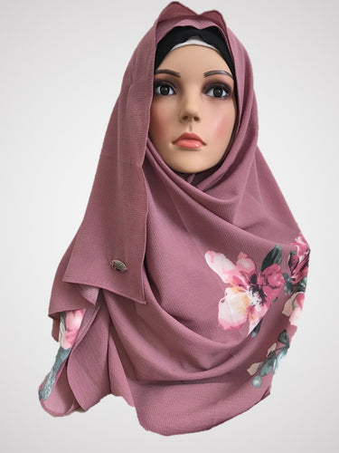 Big flower Dahlia pink instant hijab