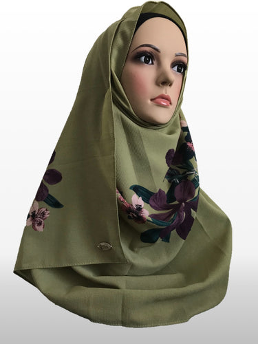Big Flower olive instant hijab