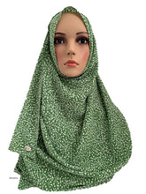 (S4LimGrn) Green White printed full-instant hijab