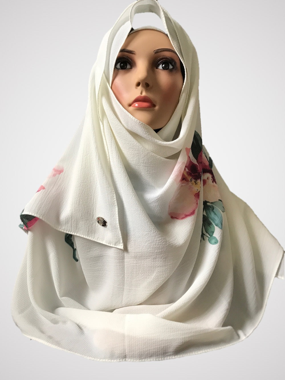Big flower off white instant hijab
