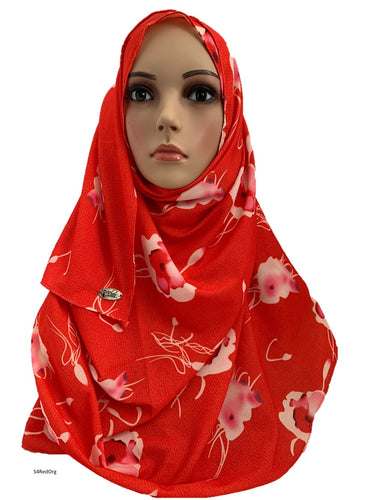 (S4RedOrg) Red Orange printed full-instant hijab