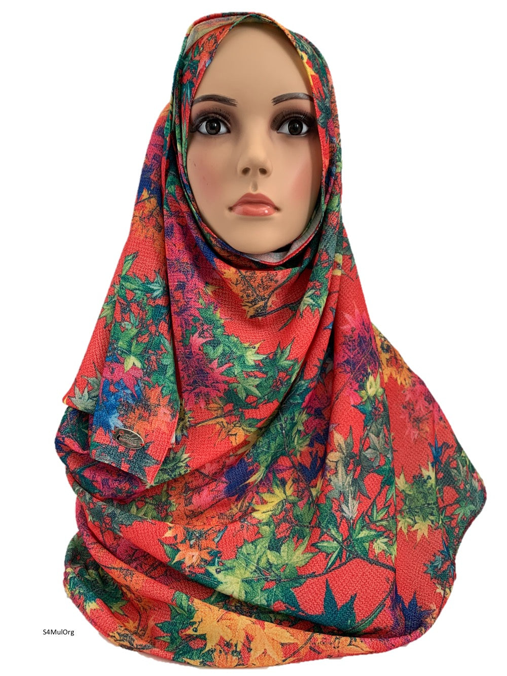(S4MulOrg) Multi-orange printed full-instant hijab