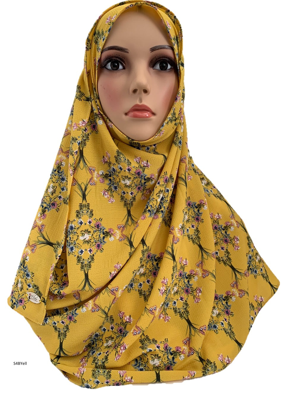 (S4BYell) Yellow printed full-instant hijab