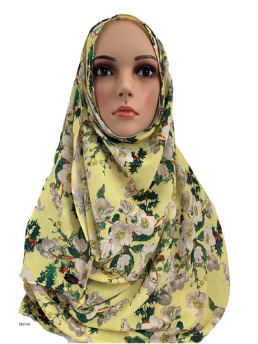 (S4SYell) Light Yellow printed full-instant hijab
