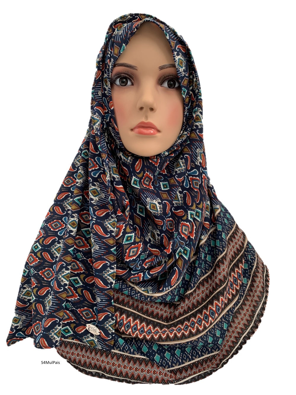 (S4MulPais) Blue multi printed full-instant hijab