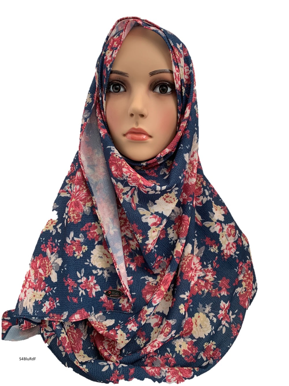 (S4BluRdF) Blue red flower printed full-instant hijab