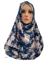 (S4BluWhF) Blue white flower printed full-instant hijab