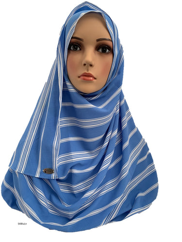 (S4LBluLn) Light blue white lines printed full-instant hijab