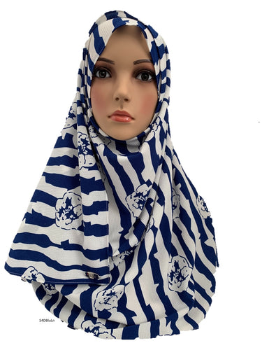 (S4DBluLn) Dark blue lines printed full-instant hijab